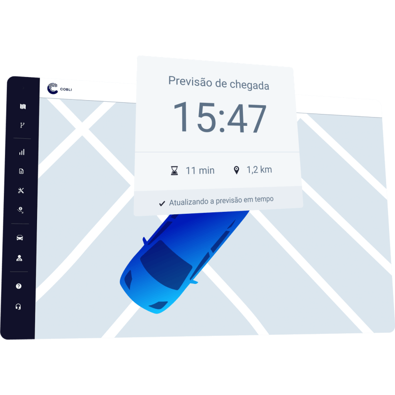 Painel da Cobli mostrando a janela de previsão de chegada